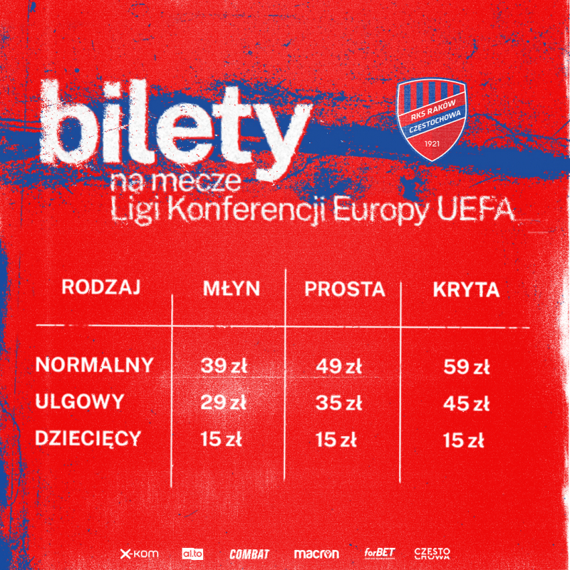 Ceny biletów na mecze Eliminacyjne do Ligi Konfederacji Europy UEFA